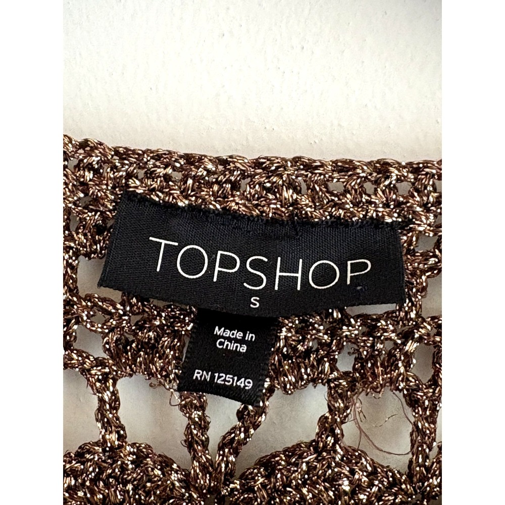 Topshop Women's Metallic Open Knit Crochet Cardigan Sweater Bronze Copper S - Picture 5 of 13